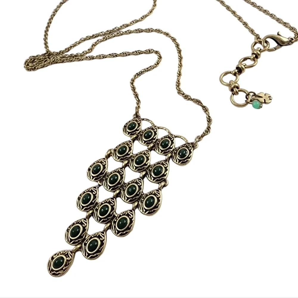 Lucky Brand boho necklace long pendant necklace tiered pendant green